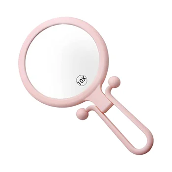 10X Ручная лупа, Двустороннее складное зеркало для макияжа, Портативное ручное зеркало с регулируемой ручкой (розовый)