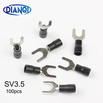 DIANQI SV3.5-4 5 6 Черный разъем для проводов Furcate Terminal 100PCS/Pack Изолированная лопата Вилка Проводка Обжимная клемма