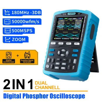 FNIRSI DPOX180H Ручной цифровой осциллограф с люминофором 180 МГц -3DB 50000 осциллограмм/с Двухканальный генератор сигналов 20 МГц ZOOM XY FFT