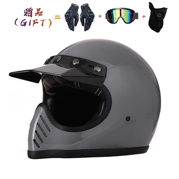  Latest Dot Approved Full Face Fiberglass Shell Мотоциклетные шлемы Кожа Linling Double D Buckle Cafe Racer Helmet Casco Moto