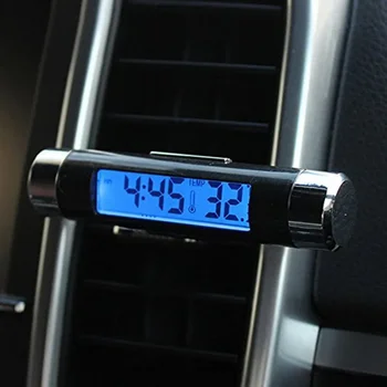 Mini Авто ЖК-термометр Цифровой светодиодный часы с подсветкой 2 в 1 Автомобильные электронные часы с зажимом