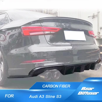 Диффузор заднего бампера автомобиля для S3 Диффузор заднего бампера из углеродного волокна с светодиодным фонарем для Audi A3 Sline S3 2017-2020 Углеродное волокно