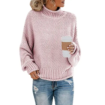 Женская мода Осень-зима Вязаный свитер Пуловер с толстой нитью Водолазка Дамы Длинные свитера Пуловер Пуловер Свитер для