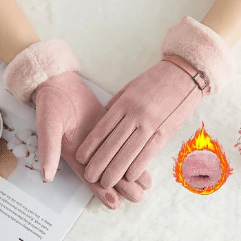 Зимние женские перчатки Грелка для рук Термофлисовая подкладка Полный палец Женские варежки с сенсорным экраном Водонепроницаемый велосипед Велоперчатка