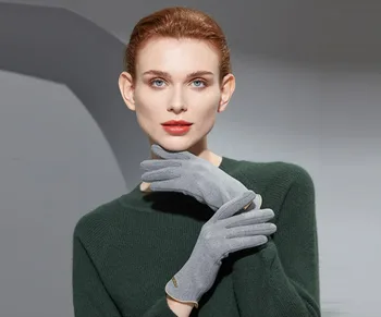 Зимние перчатки для женщин Сенсорный экран Двухслойный кашемир Эластичный термотрикотаж Подкладка Теплые перчатки для холодной погоды