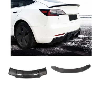 Карбоновый автомобильный задний бампер нижний диффузор губа сплиттер и задний спойлер багажника крыло для Tesla Model 3 2017-2023
