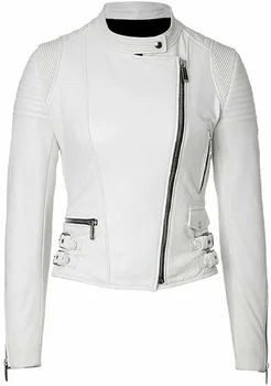 Кожаная куртка для женщин Белый байкерский мотоцикл Натуральная кожа овечьей кожи