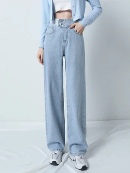 летний стиль мешковатые брюки джинсы с высокой талией женщины мама мода эластичная талия джинсовые брюки прямые штанины свободного кроя уличная одежда