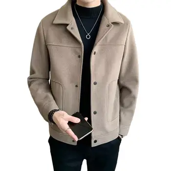 Мужская куртка с застежкой на пуговицы Мужская толстая куртка-кардиган с отложным воротником Однобортный дизайн Теплые карманы для осени для мужчин